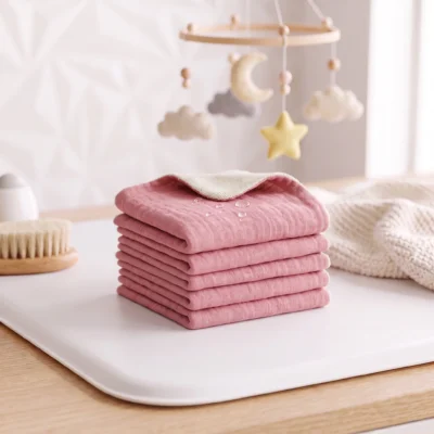 5 grandes lingettes lavables – Gaze de coton et pulpe de bambou – Coloris au choix