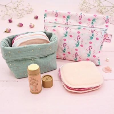 Coffret cadeau Petite fille « mes premiers pas Zéro Déchet » : lingettes, pochette, parfum solide…