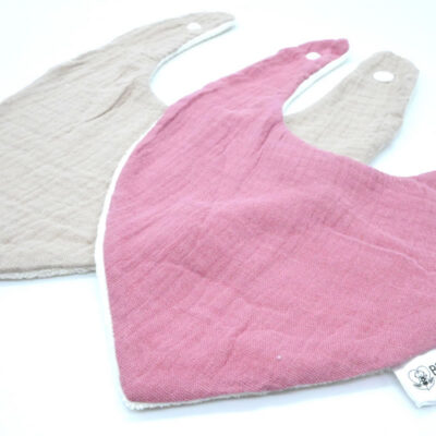 Lot de 2 bavoirs bandanas, idéal salive poussée dentaire – Gaze de coton et bambou – A choisir