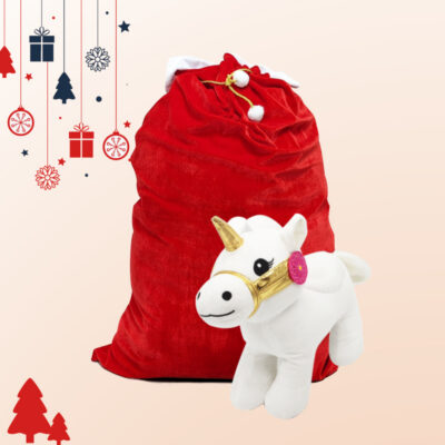 1 hotte Père Noël et 1 peluche Licorne