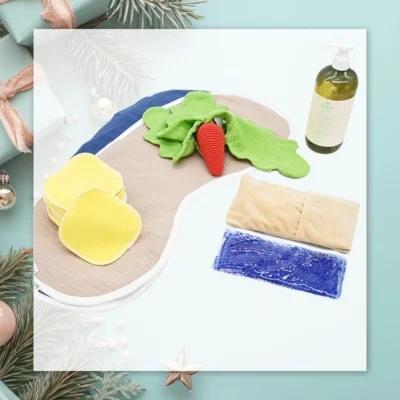 Kit mes premiers pas avec bébé – soin, lingettes, hochet, repas