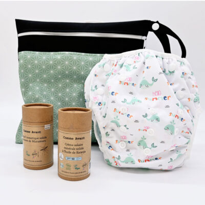 Kit vacances été  : couche de bain + solaire SPF50 +Anti-Moustique + pochette