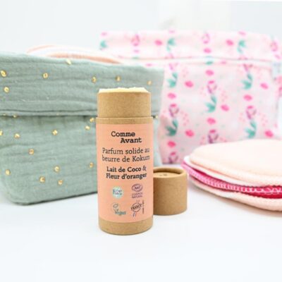 Coffret cadeau Petite fille « mes premiers pas Zéro Déchet » : lingettes, pochette, parfum solide…