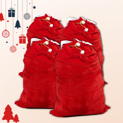 4 hottes Père Noël – 130 X 70 cm – Velours épais