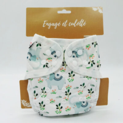 Couche lavable Te1 (Tout en Un) Bambou – Éléphant Tendresse