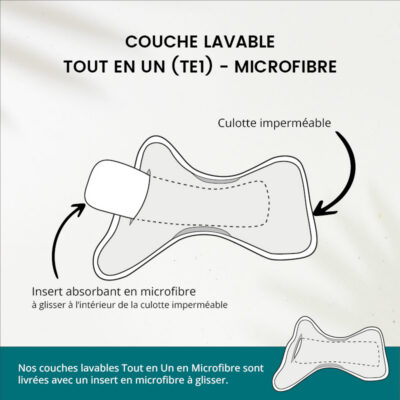 Lot 5 Couches lavables Tout en un (Te1) – Microfibre