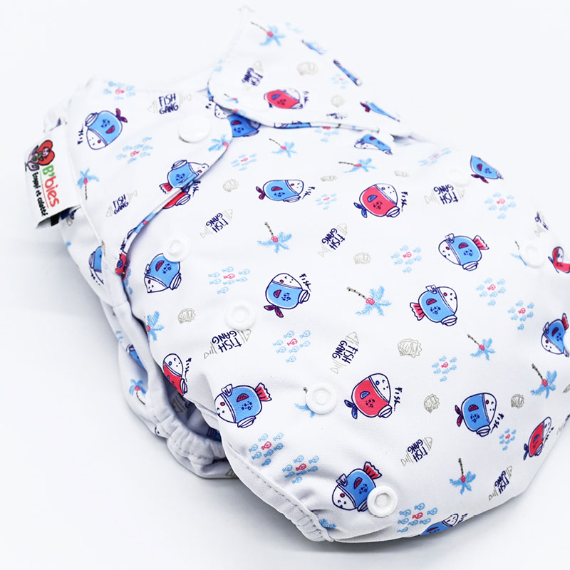 Couche lavable Te2 (Tout en Deux) bambou – Gang de poissons – Image 2