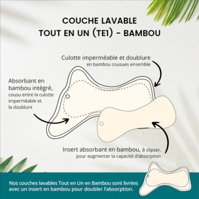 Lot 5 Couches lavables Tout en un (Te1) – Bambou