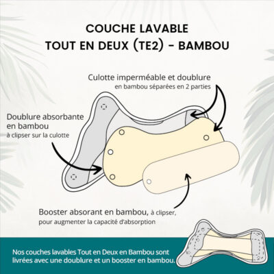 Lot 5 Couches lavables Tout en deux (Te2) – Bambou