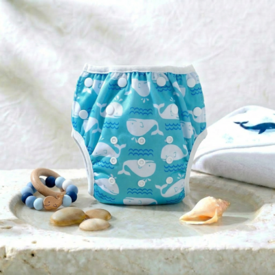 Couche de bain lavable – Baleines