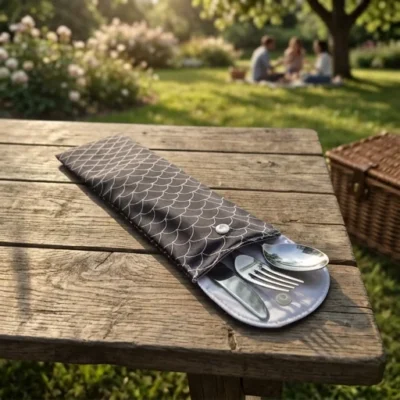 Pochette à couverts réutilisable (bouton pression) – Modèle à choisir